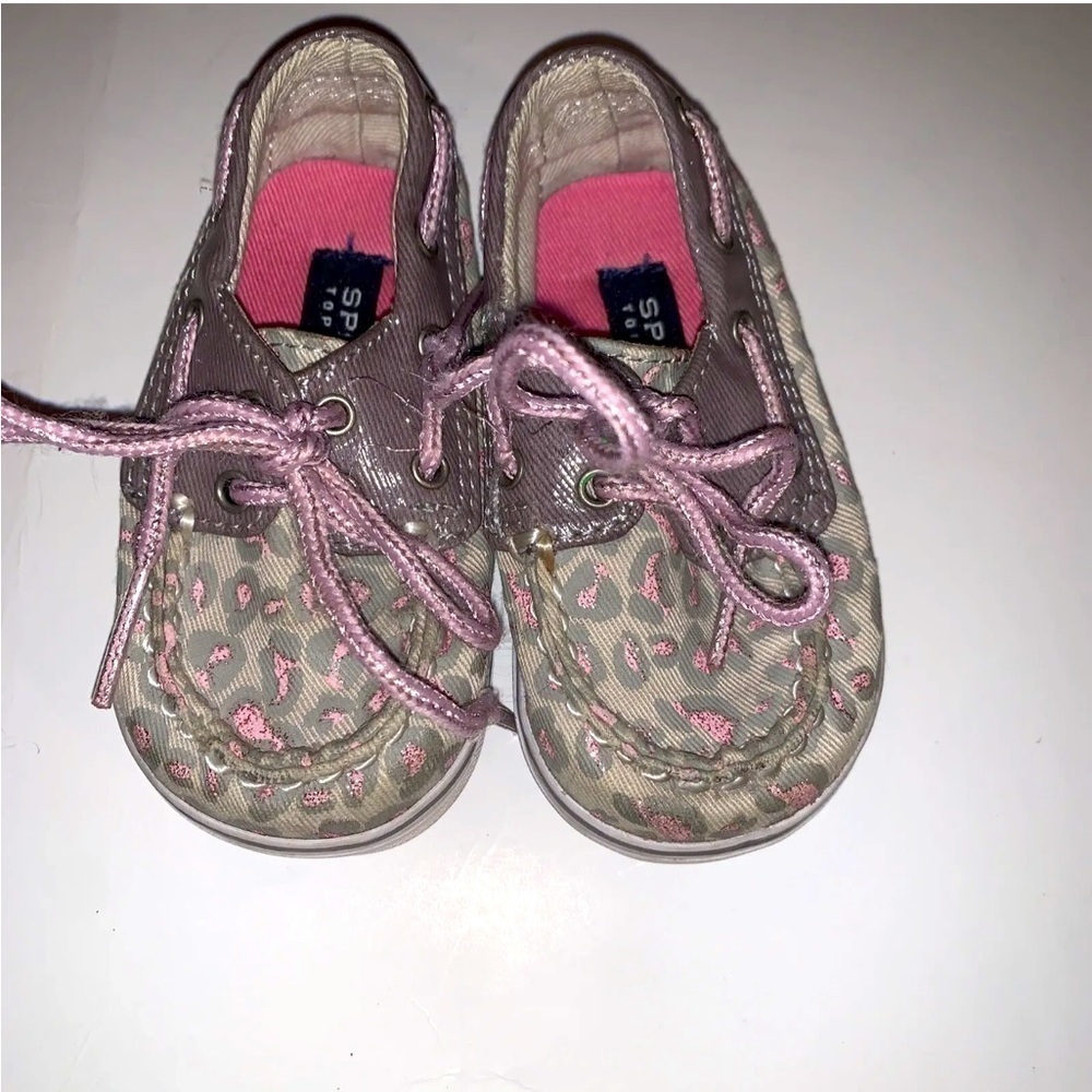 Sperry Top Sider Silver Pink Animal Cheetah Leopard Print Size 2